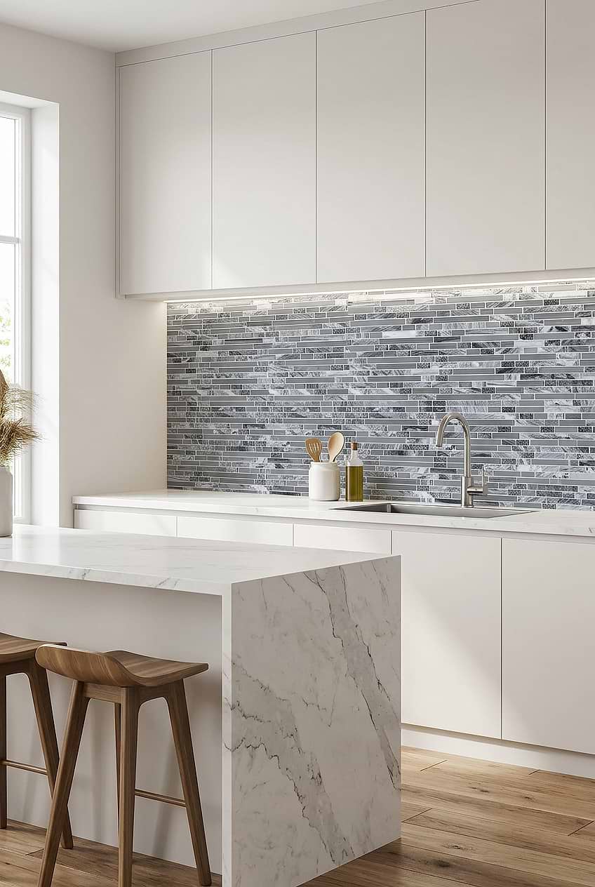 Gray Marble Glass Mosaic Backsplash BA1037