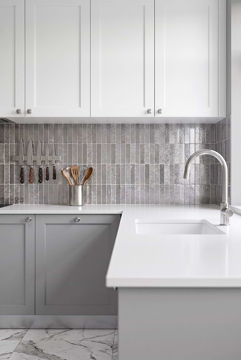 Gray Metallic Vertical Kitchen Backsplash BA6205