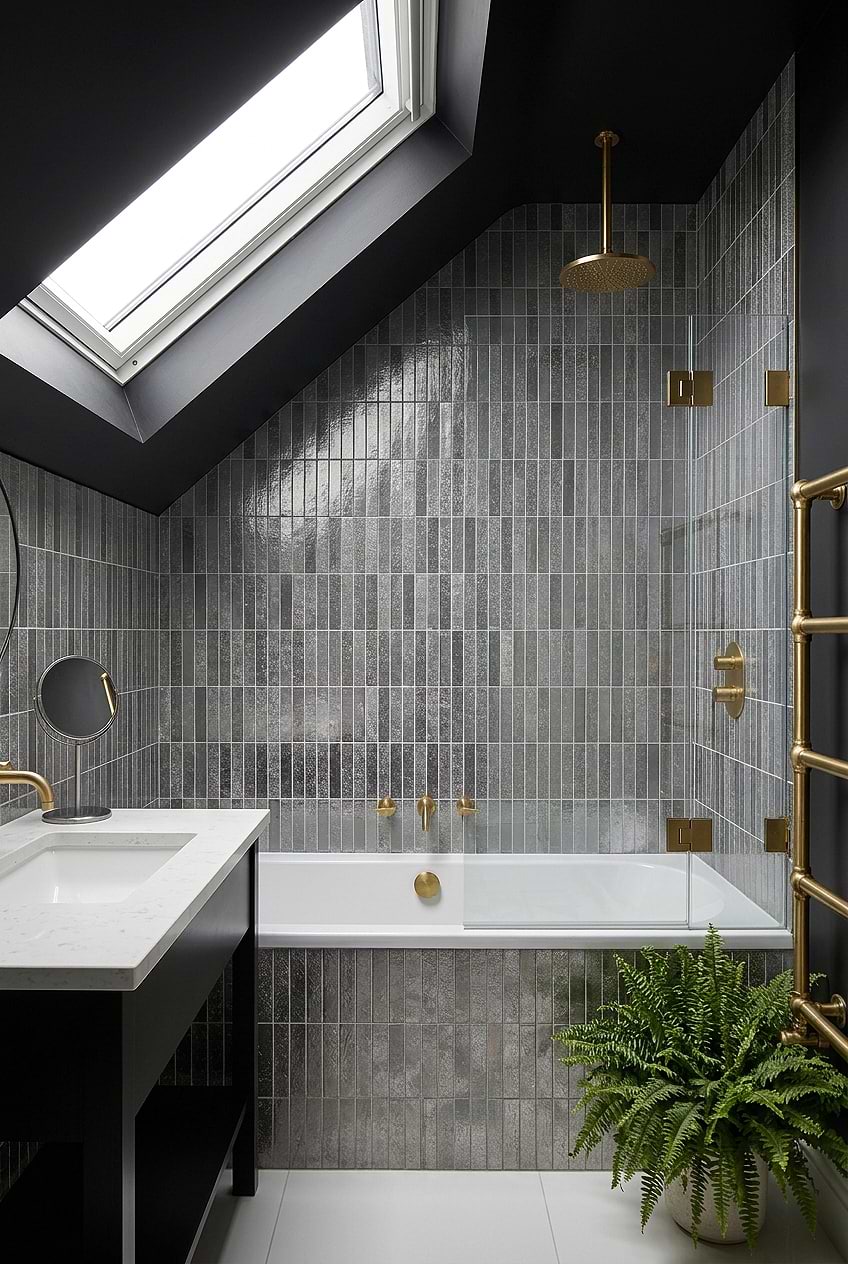 Gray Metallic Vertical Mosaic Attic Bathroom Tile BA6205
