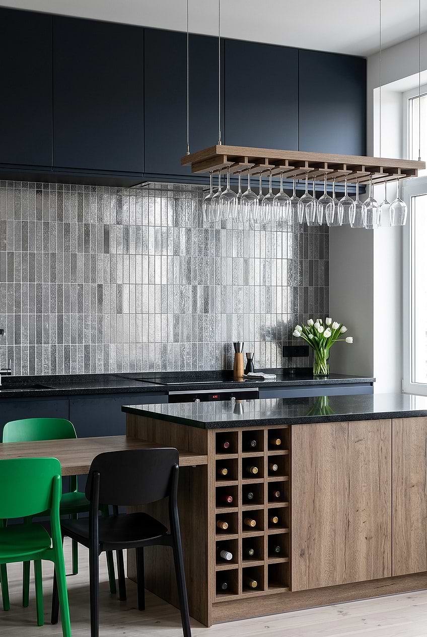 Gray Metallic Vertical Mosaic Kitchen Backsplash BA6205