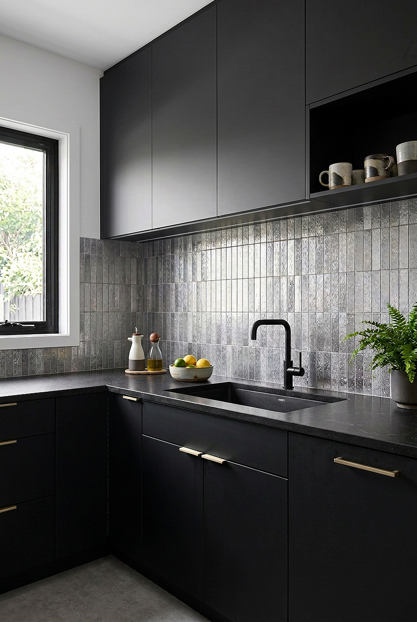 Gray Metallic Vertical Mosaic Kitchen Backsplash BA6205