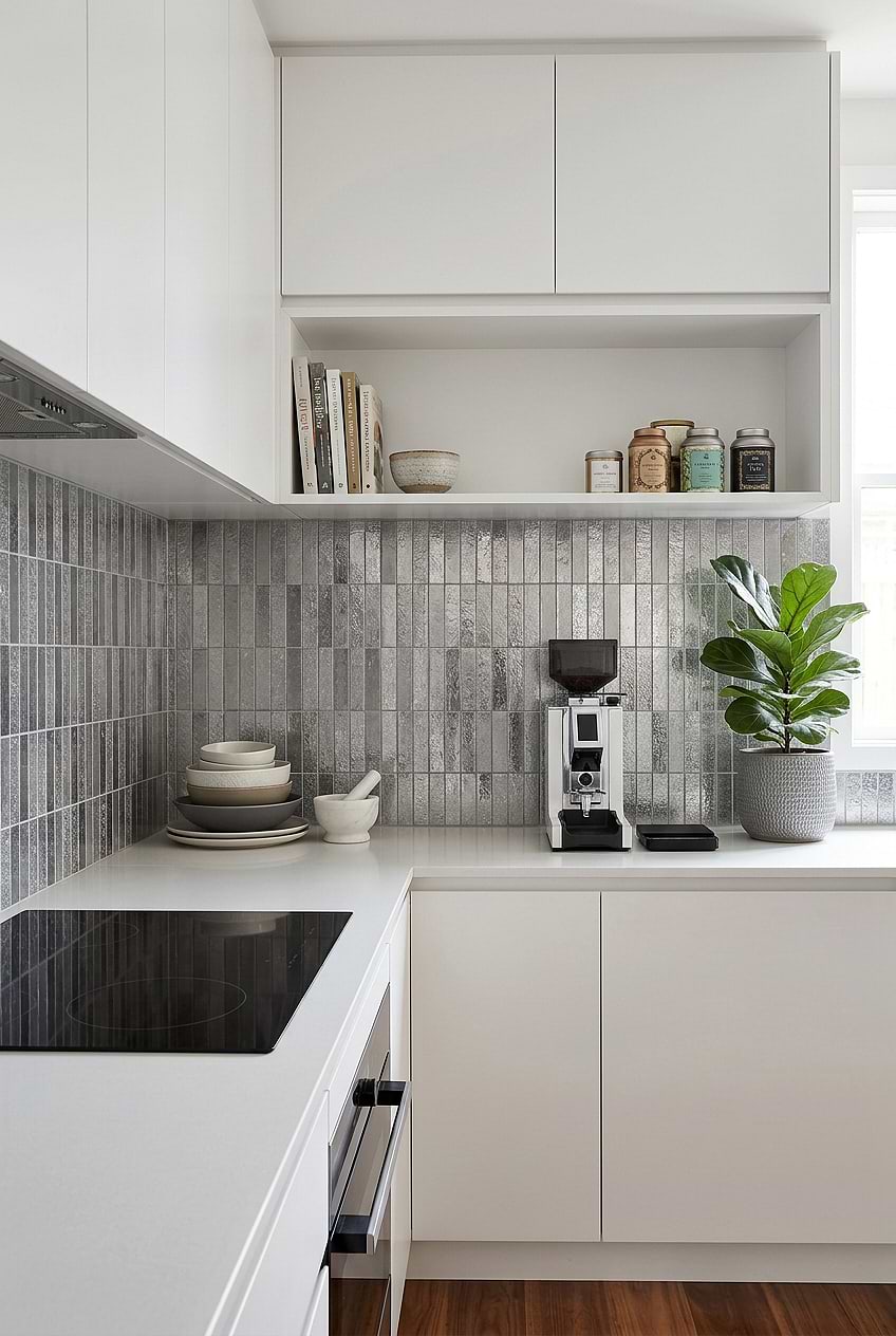 Gray Metallic Vertical Mosaic Kitchen Backsplash Tile BA6205
