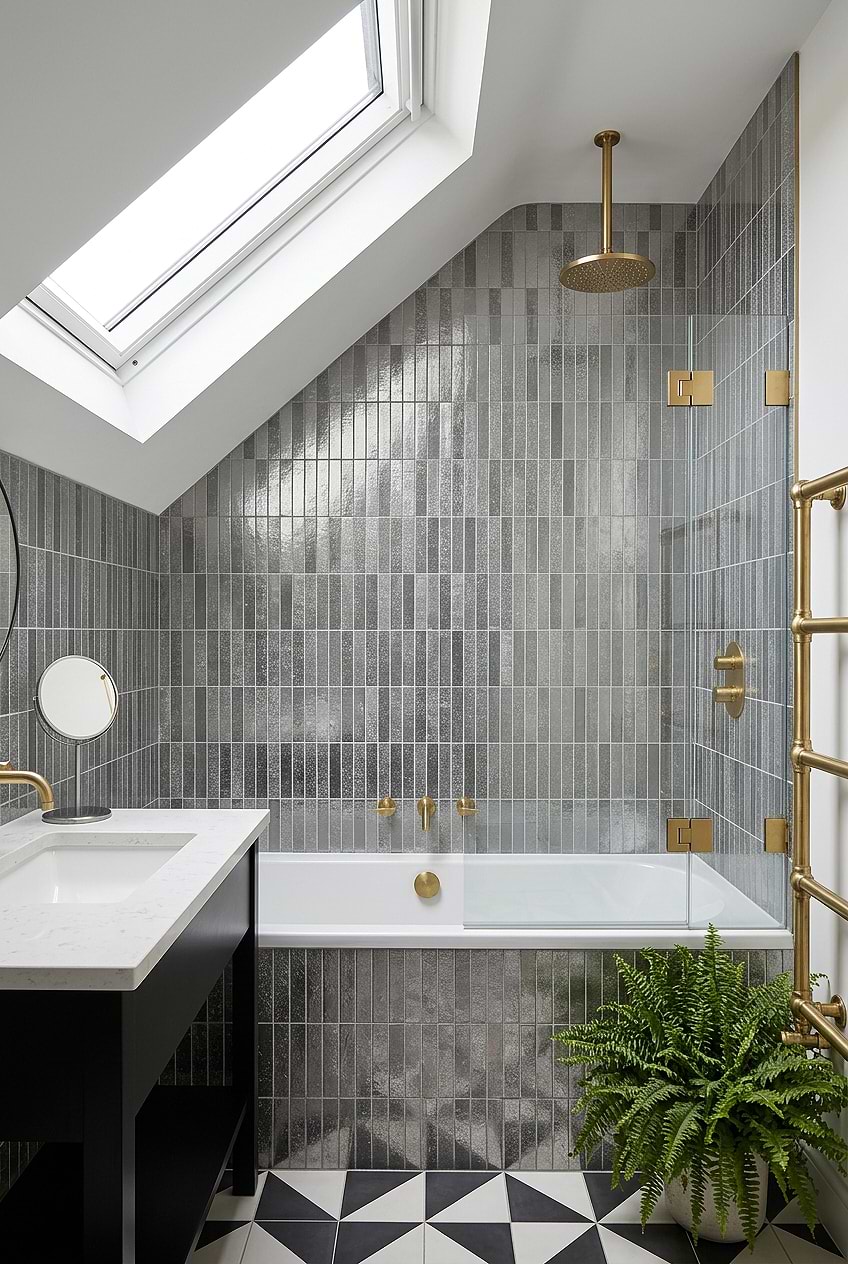 Gray Metallic Vertical Mosaic Shower Tile BA6205