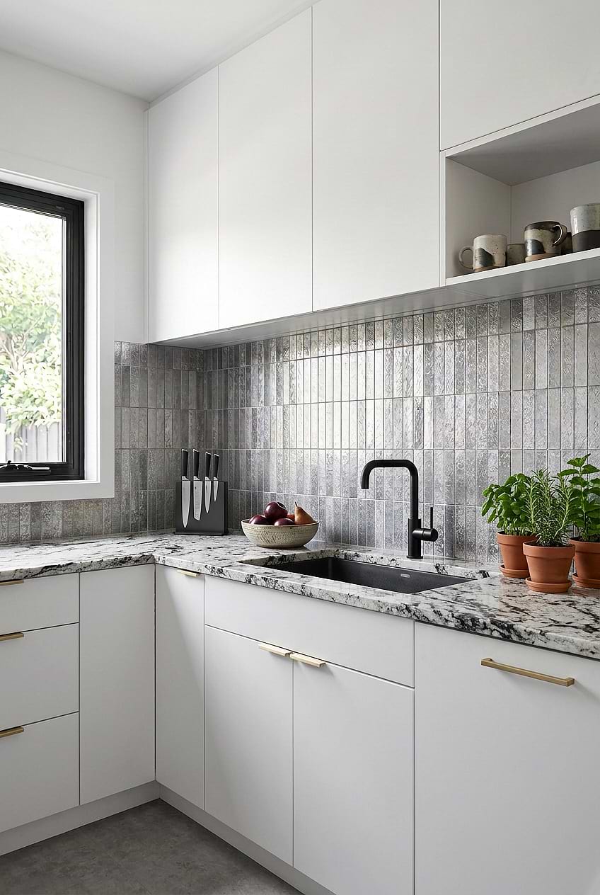 Gray Metallic Vertical Stacked Kitchen Backsplash BA6205