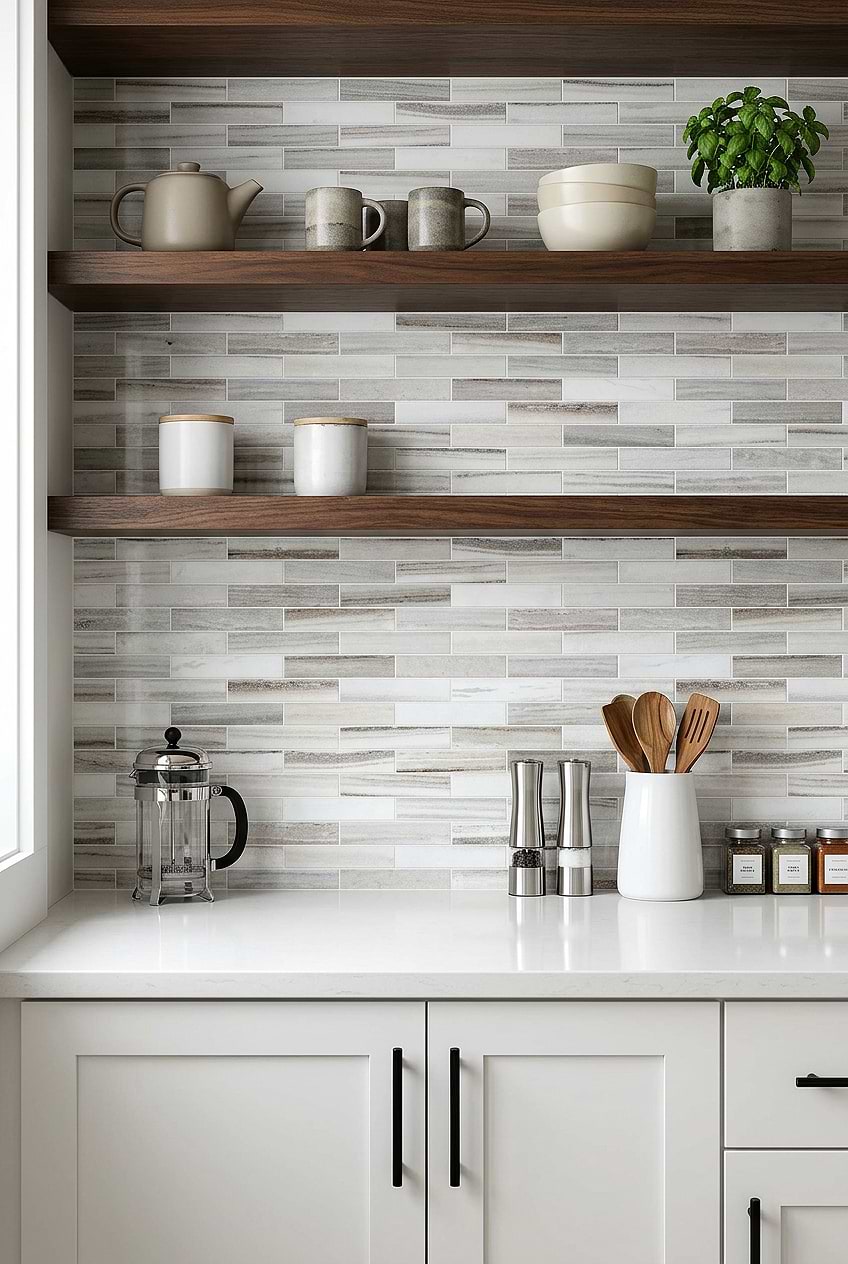Gray Rosewood Marble Subway Kitchen Backsplash Tile BA6315