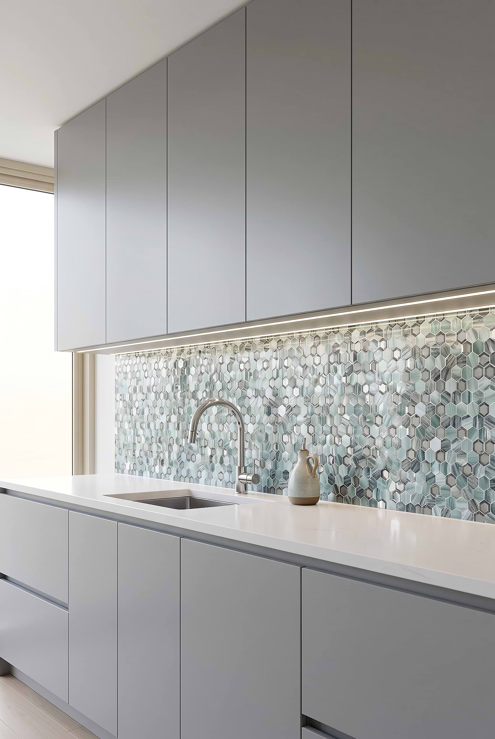 Green Glass Metal Hexagon Backsplash BA6203
