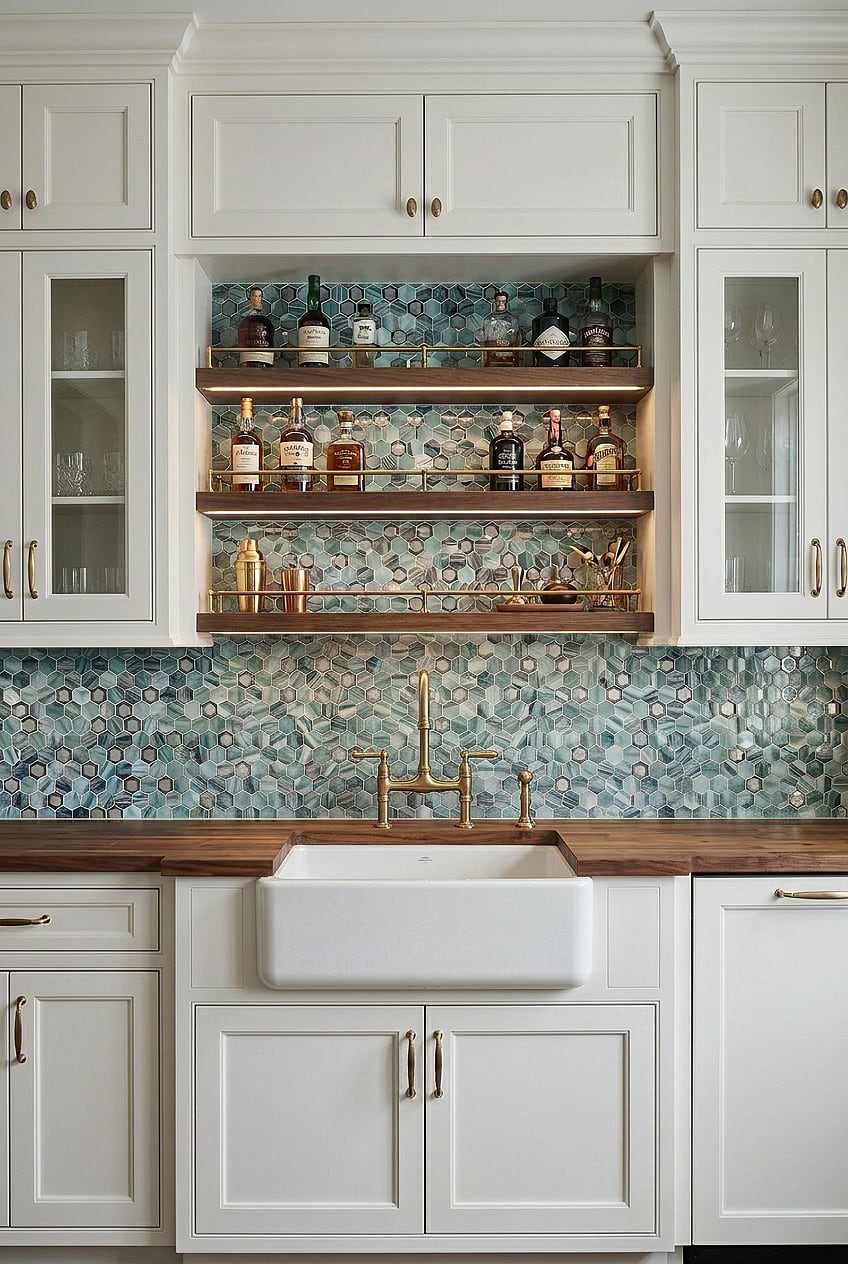 Green Glass Metal Hexagon Mosaic BA6203