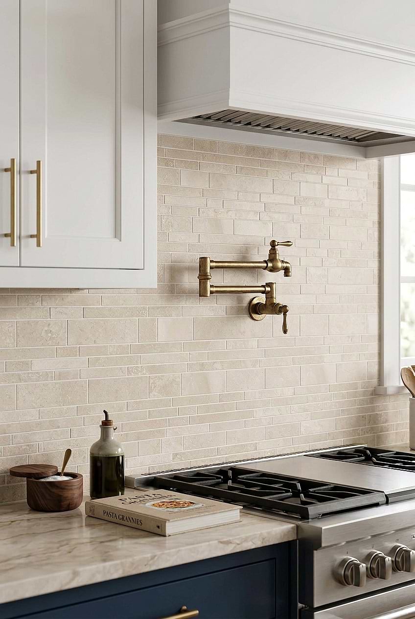 Ivory Travertine Subway Kitchen Backsplash BA1092