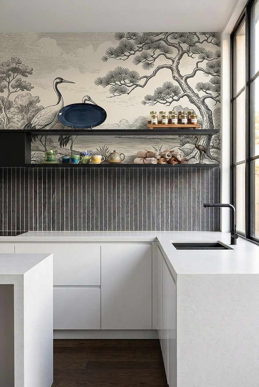 Kitchen Wallpaper Ideas Slate Vertical Modern Tile BA1081