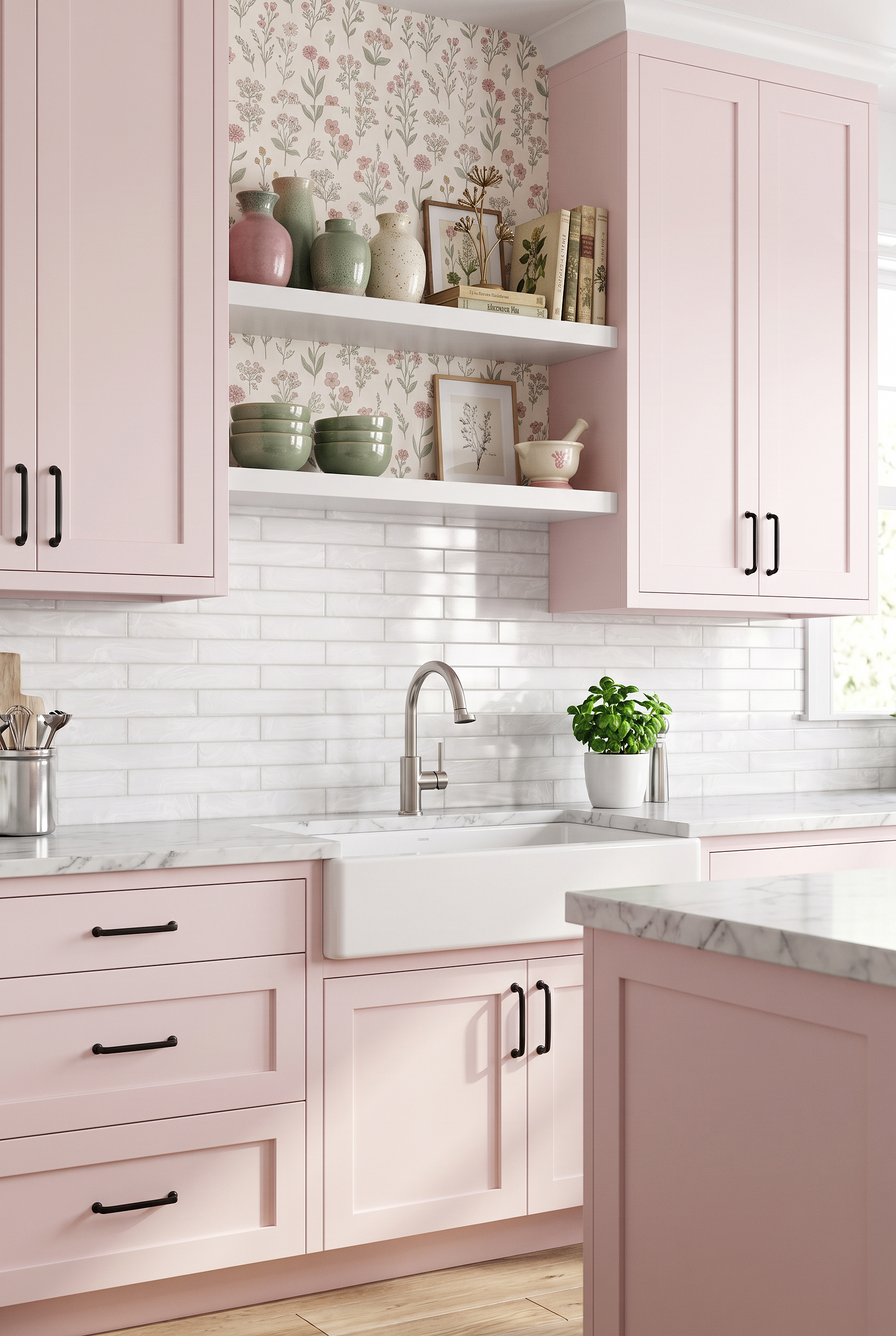 Kitchen Wallpaper Ideas with Milky White Glass Subway Tile BA6707