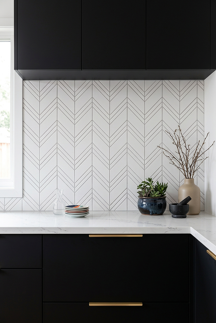 Large White Chevron Marble Kitchen Backsplash BA6301