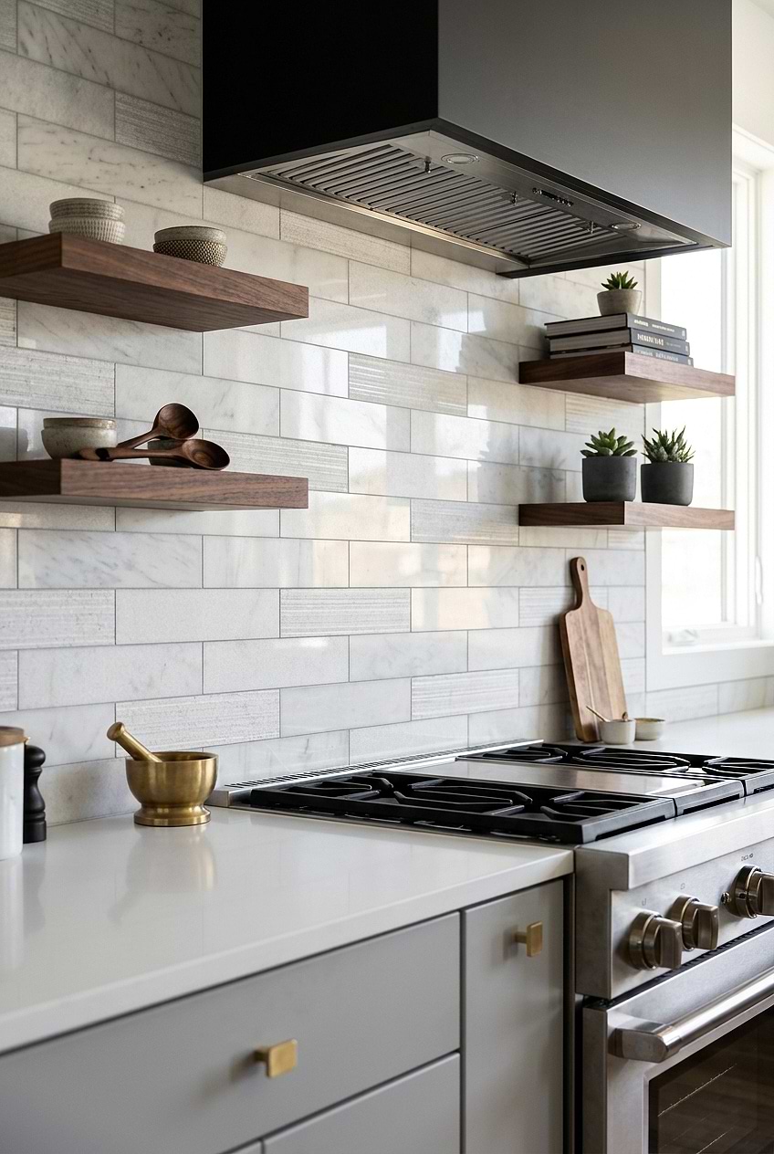Large White Marble Subway Kitchen Backsplash BA8035