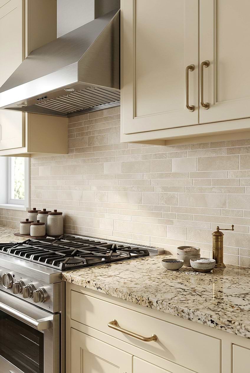 Light Ivory Travertine Subway Kitchen Backsplash BA1092