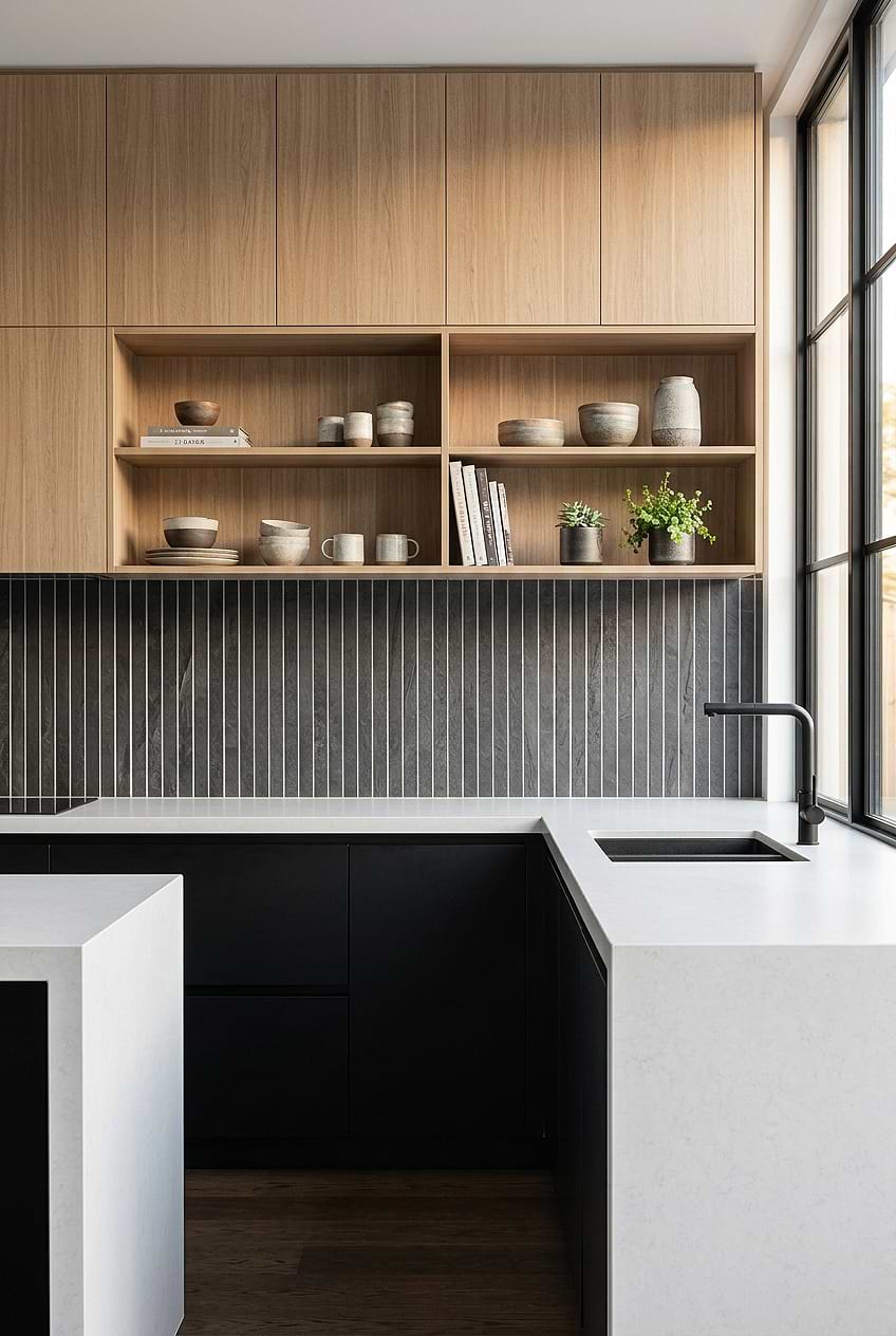 Long Dark Gray Vertical Slate Kitchen Backsplash Tile BA1081