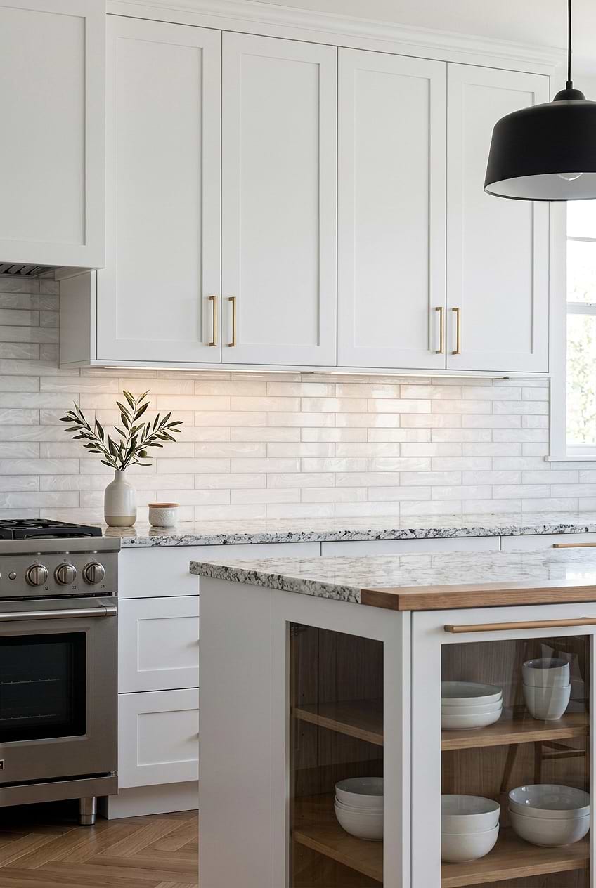 Milky White Glass Subway Backsplash for Granite Countertops BA6707