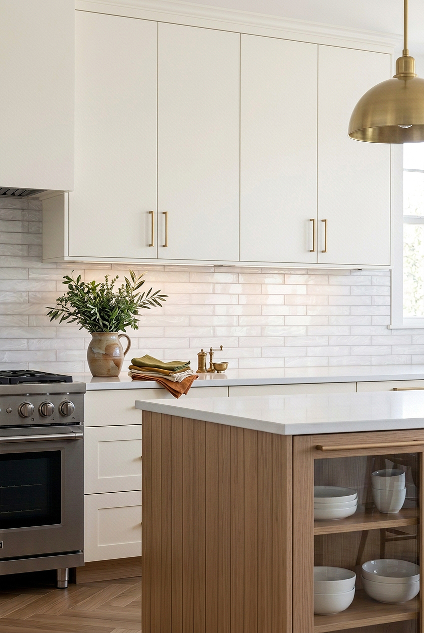 Milky White Glass Subway Backsplash for Off White Cabinets BA6707
