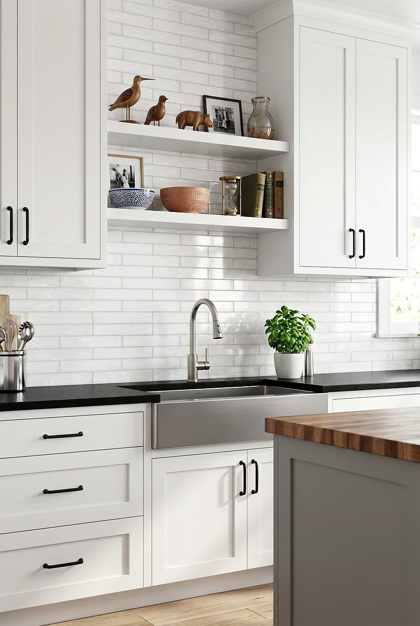 Milky White Glass Subway Farmhouse Backsplash BA6707