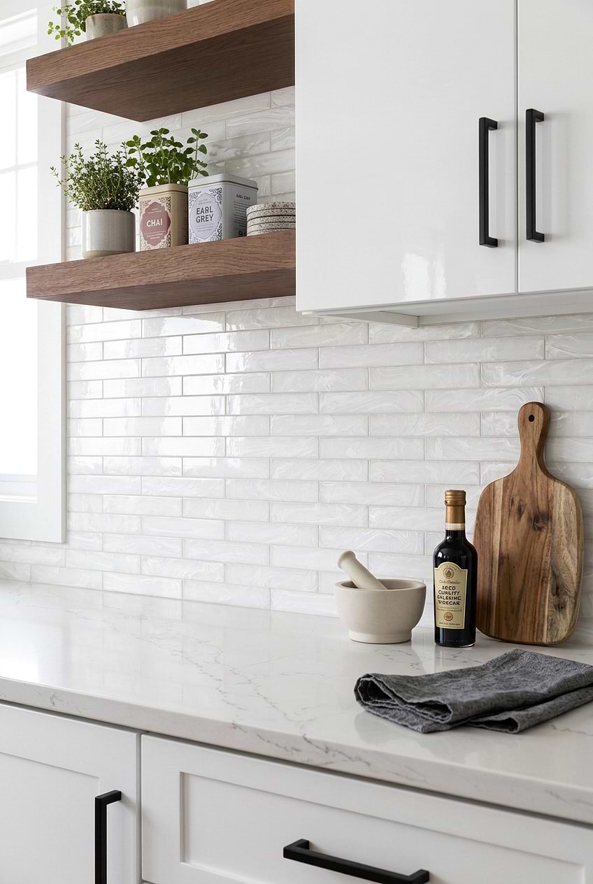 Milky White Glass Subway Farmhouse Kitchen Backsplash BA6707