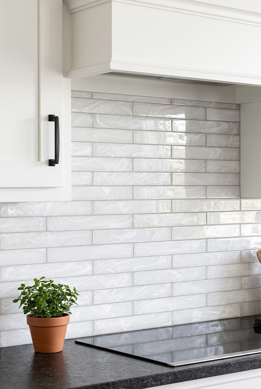 Milky White Glass Subway Kitchen Backsplash BA6707