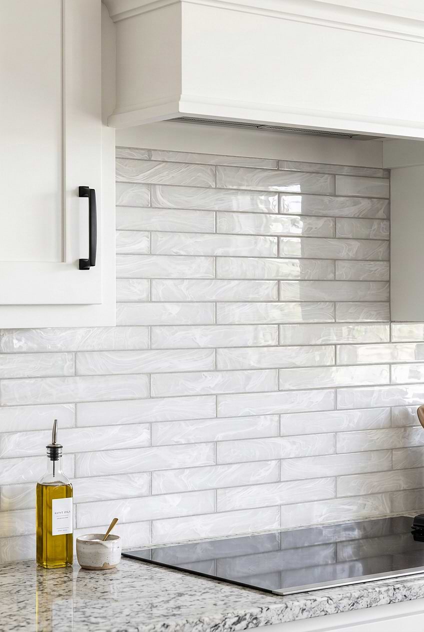 Milky White Glass Subway Kitchen Backsplash BA6707