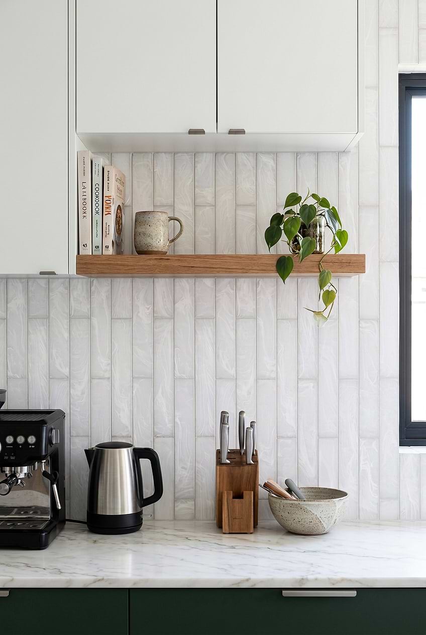 Milky White Vertical Glass Backsplash BA6707