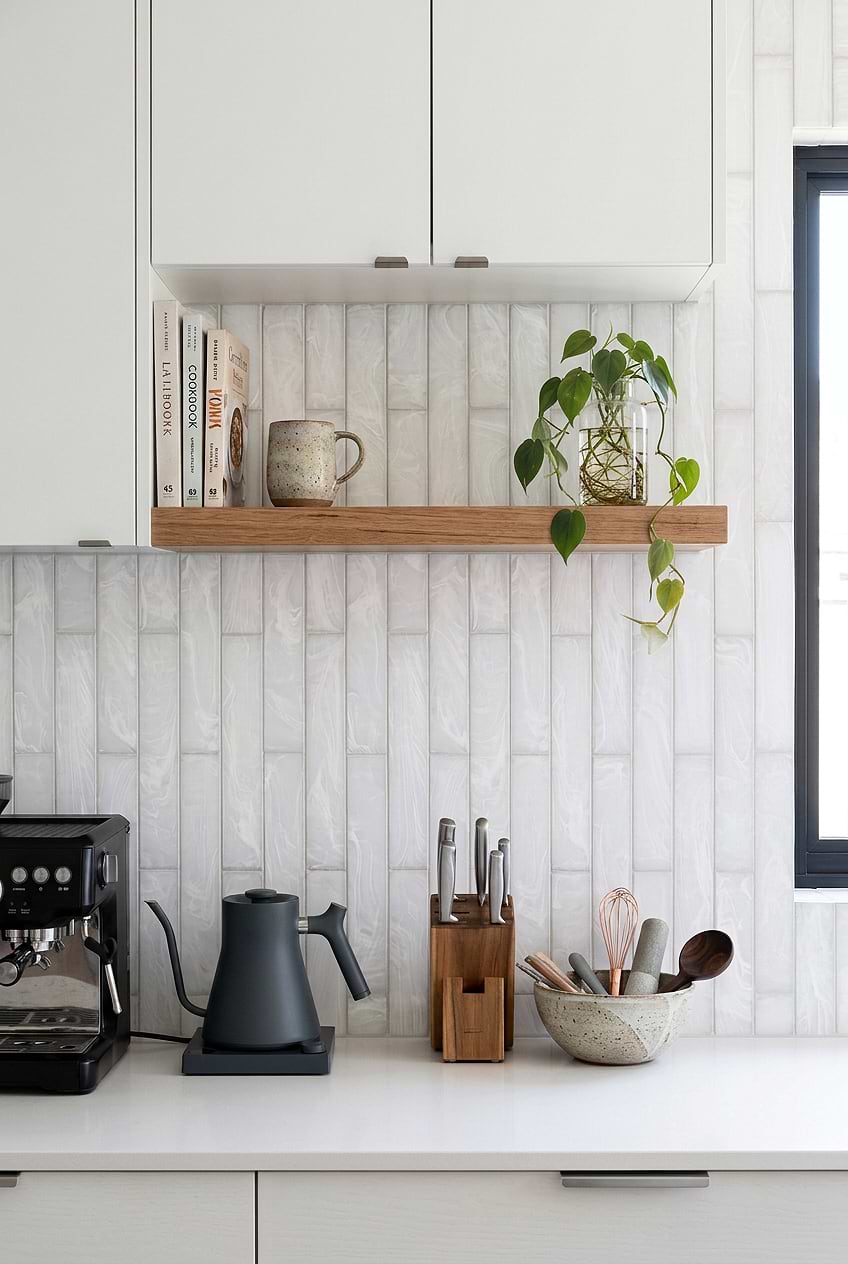 Milky White Vertical Glass Subway Backsplash Tile BA6707
