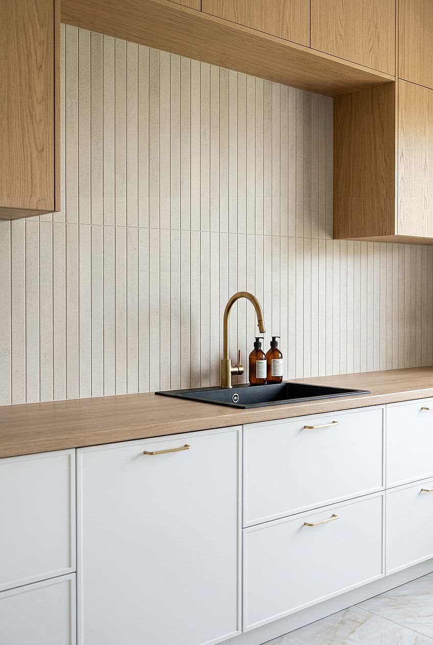 Modern Beige Porcelain Vertical Mosaic Backsplash BA4501
