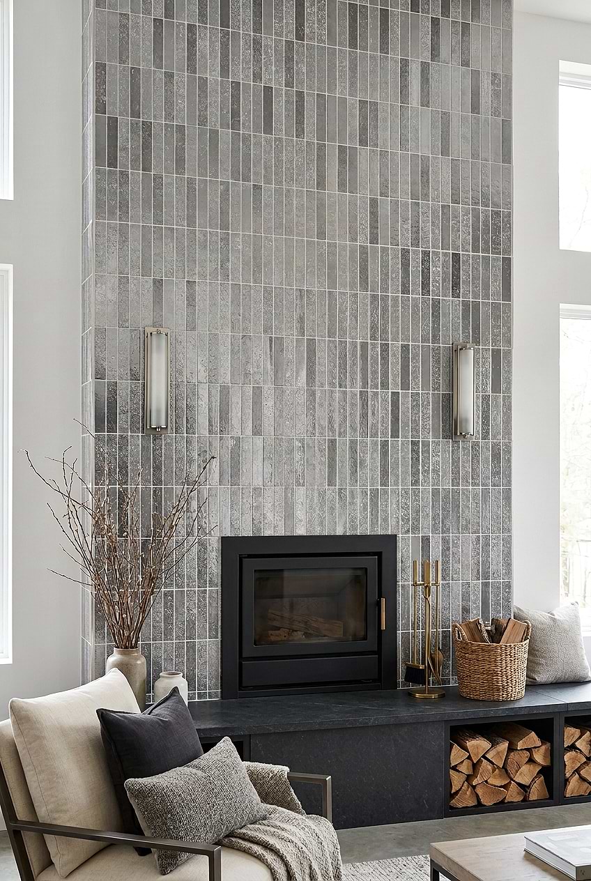 Modern Gray Metallic Vertical Mosaic Tile BA6205 Modern Gray Metallic Vertical Mosaic Tile BA6205