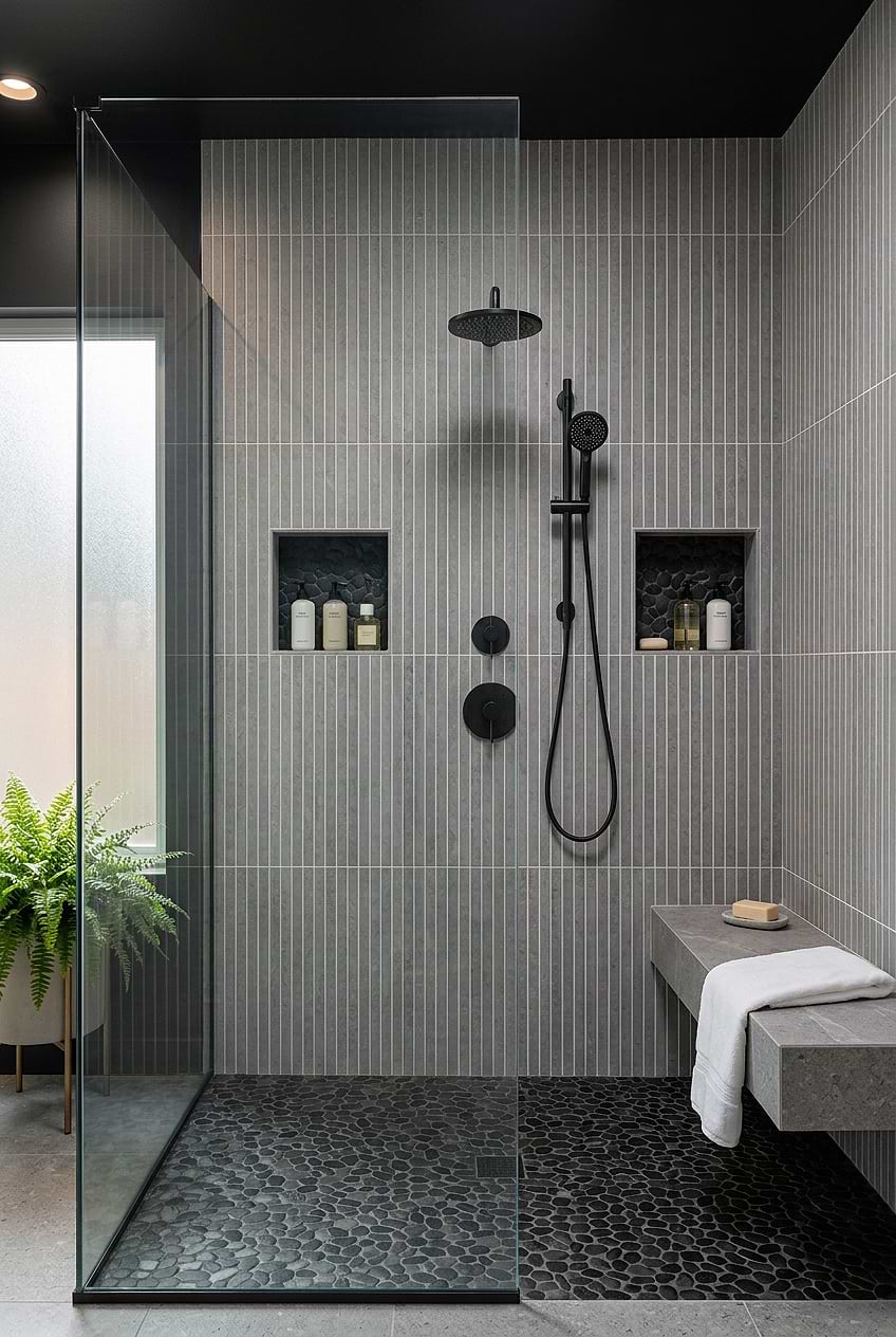 Modern Gray Porcelain Vertical Shower Tile BA4503