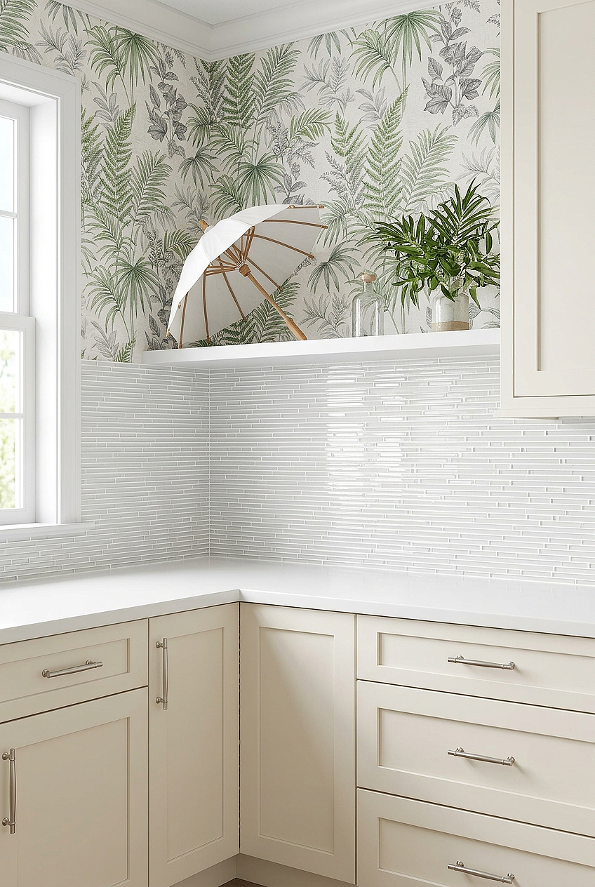Modern White Linear Mosaic Kitchen Backsplash Tile BA1164