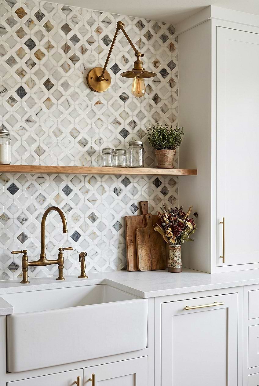 Multicolor Marble Diamond Farmhouse Kitchen Backsplash Tile BA6313