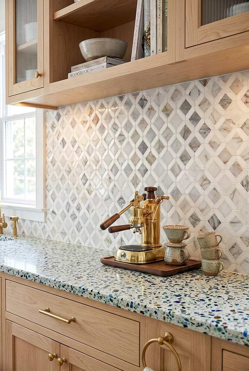 Multicolor Marble Diamond Mosaic Backsplash BA6313