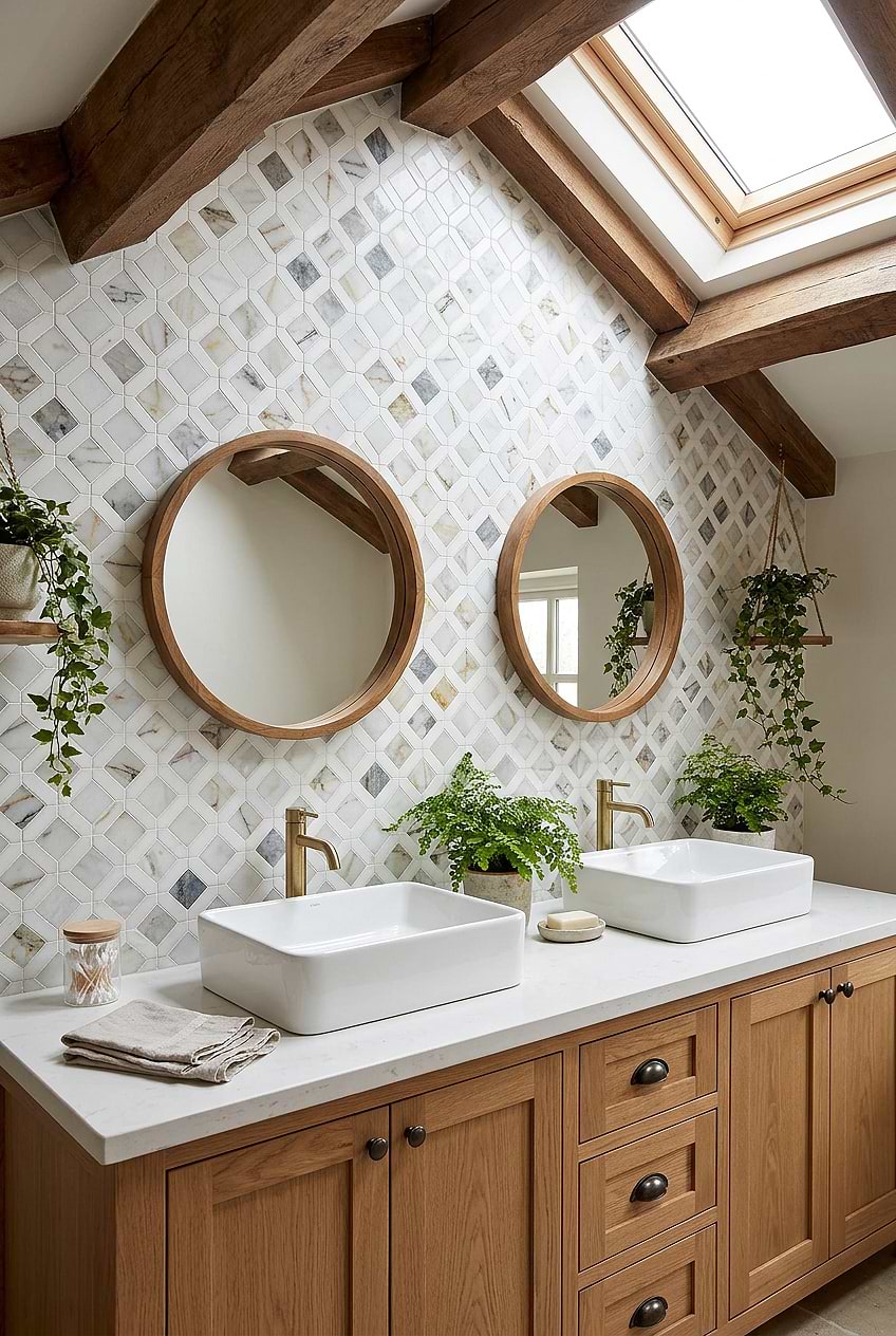 Multicolor Marble Diamond Mosaic Bathroom Backsplash BA6313