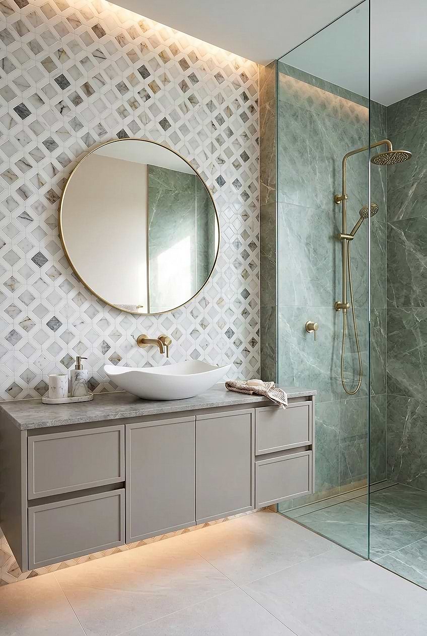 Multicolor Marble Diamond Mosaic Bathroom Wall Tile BA6313