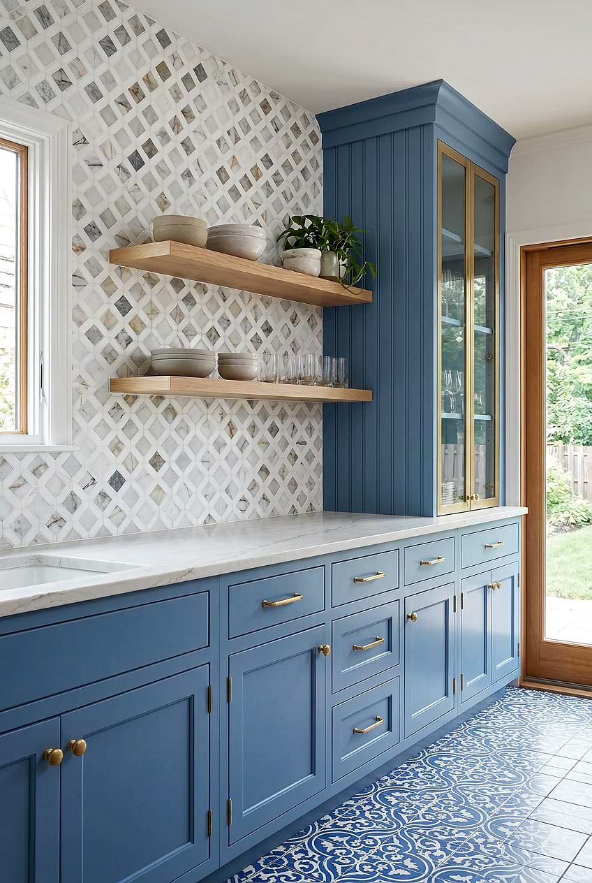 Multicolor Marble Diamond Mosaic Coastal Backsplash Tile BA6313