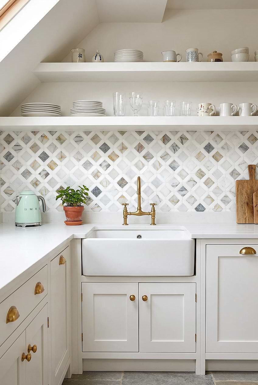 Multicolor Marble Diamond Mosaic Kitchen Backsplash Tile BA6313