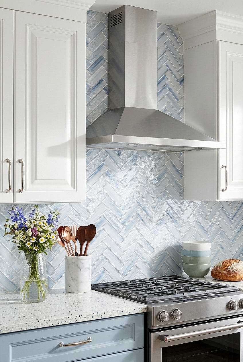 Ocean Blue Glass Herringbone Backsplash BA5507 LOT C blog