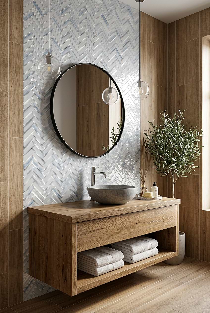 Ocean Blue Glass Herringbone Bathroom Wall Tile BA5507 LOT C Ocean Blue Glass Herringbone Bathroom Wall Tile BA5507 LOT C