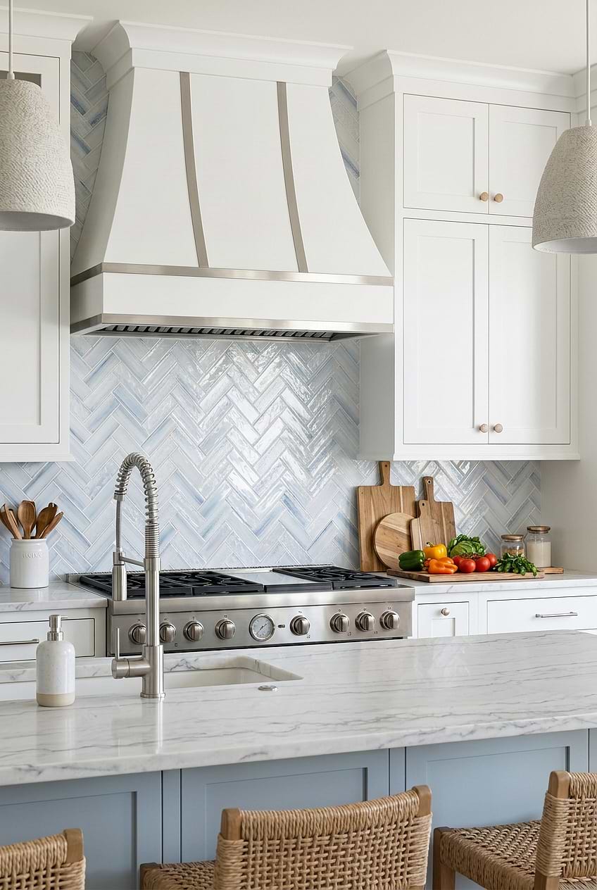 Ocean Blue Textured Glass Herringbone Backsplash BA5507 LOT C