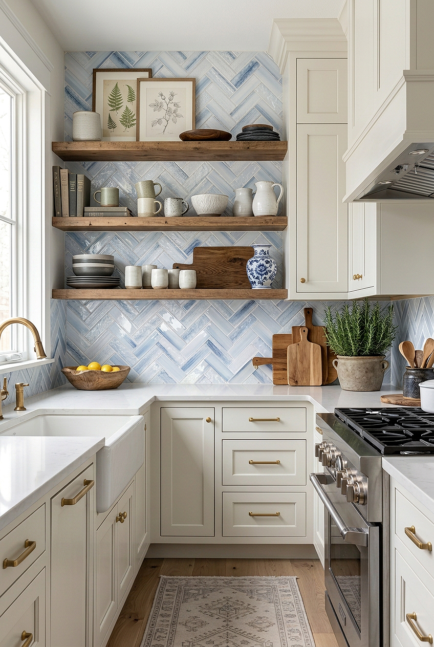 Ocean Blue Textured Glass Herringbone Backsplash BA5507 LOT C