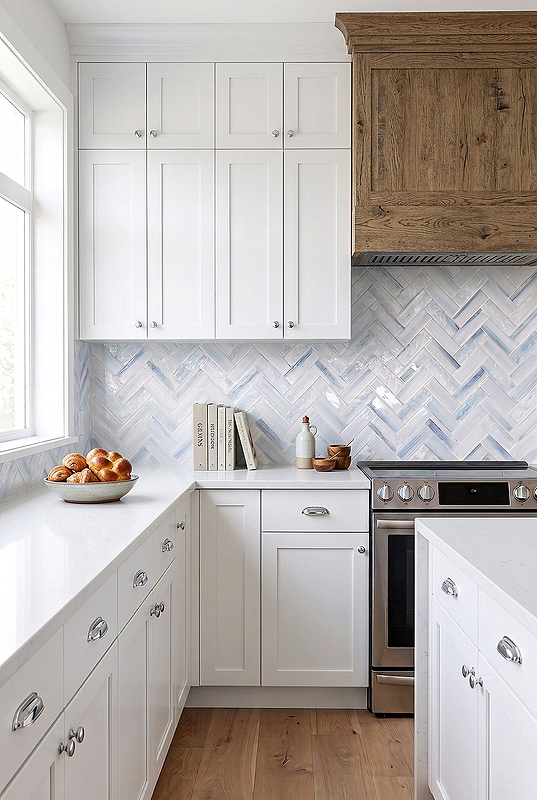 Ocean Blue Textured Glass Herringbone Backsplash BA5507 LOT C