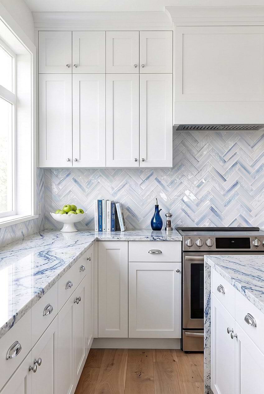 Ocean Blue Textured Glass Herringbone Backsplash BA5507 LOT C