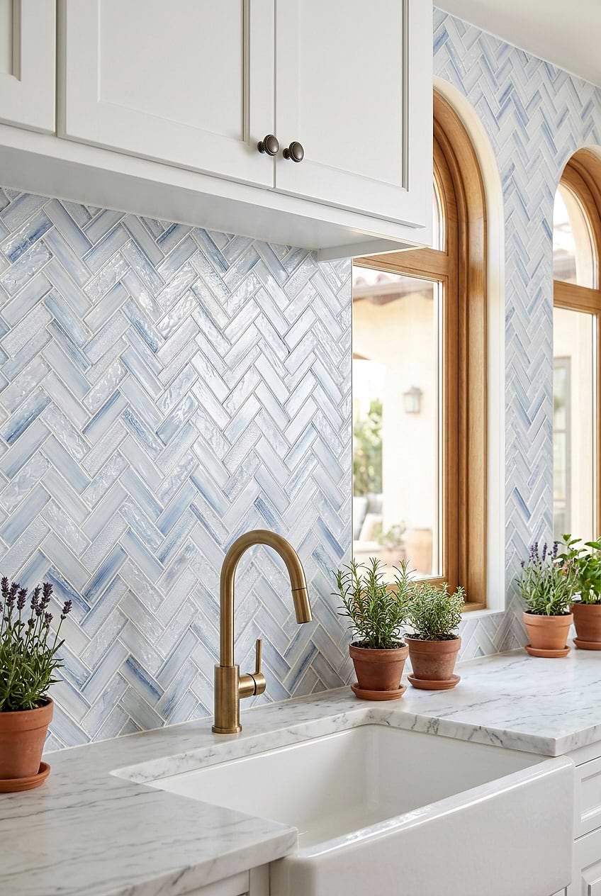 Ocean Blue Textured Glass Herringbone Backsplash Tile BA5507 LOT C Ocean Blue Textured Glass Herringbone Backsplash Tile BA5507 LOT C