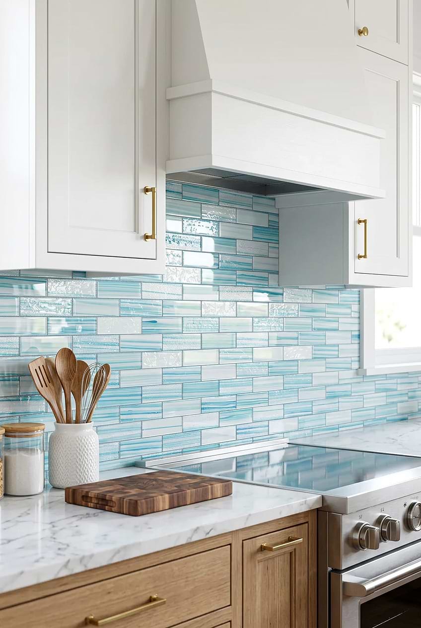 Ocean Wave Blue Subway Kitchen Tile BA5563