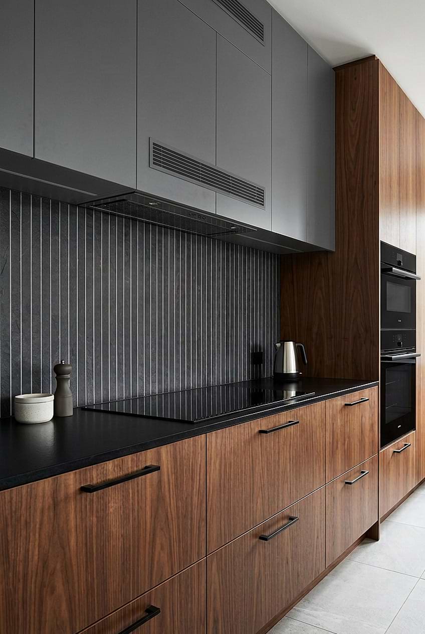 One Wall Kitchen Ideas Black Slate Backsplash BA1081
