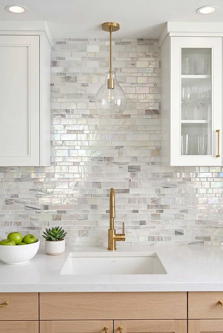 Opal Beige Glass Mosaic Backsplash BA7015