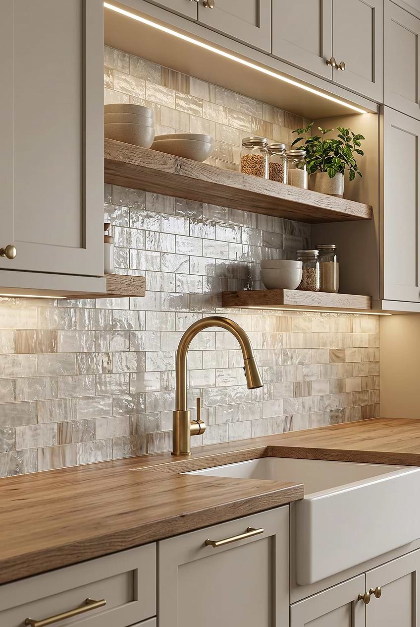 Opal Beige Glass Subway Backsplash BA7015