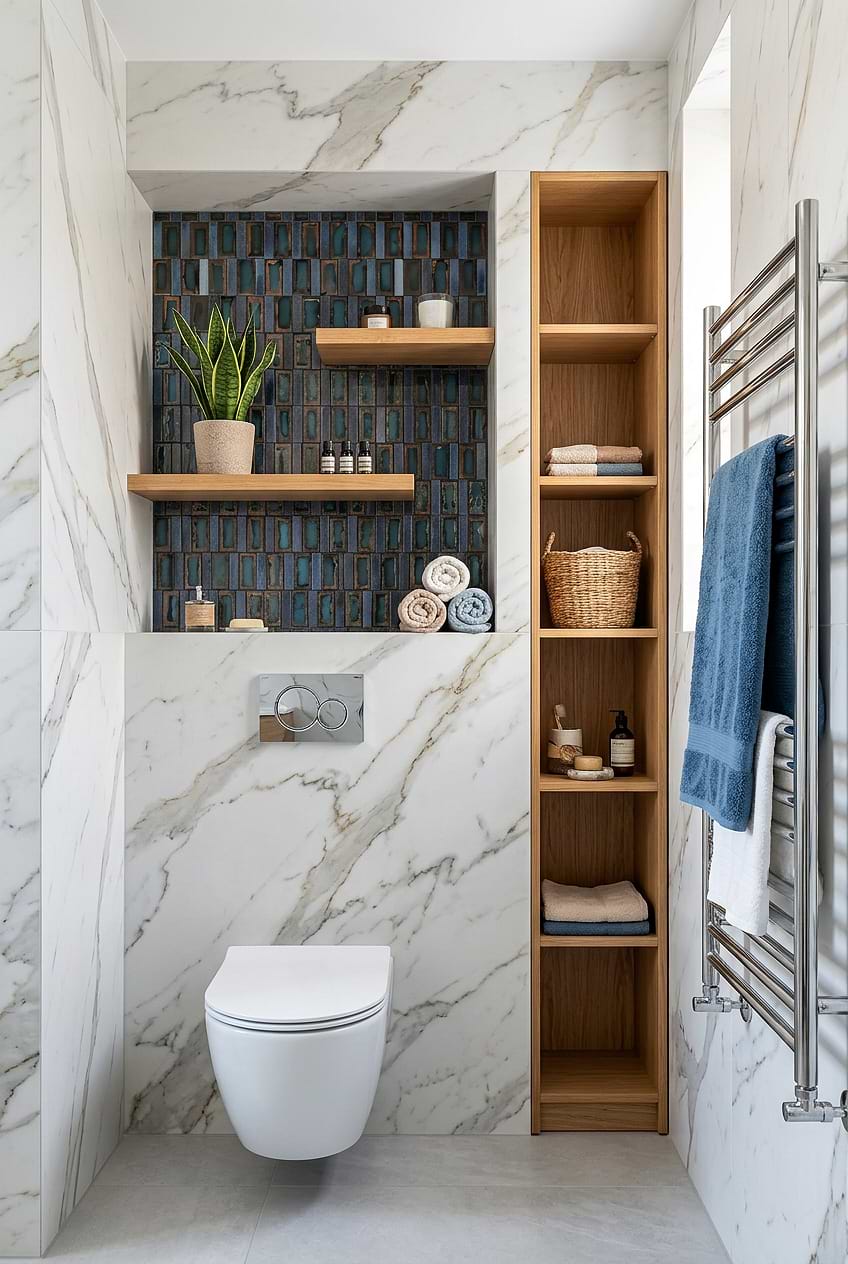 Over the Toilet Storage Ideas Blue Rustic Glass Tile BA6204