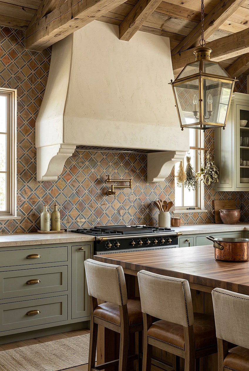 Oversized Range Hood with Rustic Slate Diamond Tile BA1068