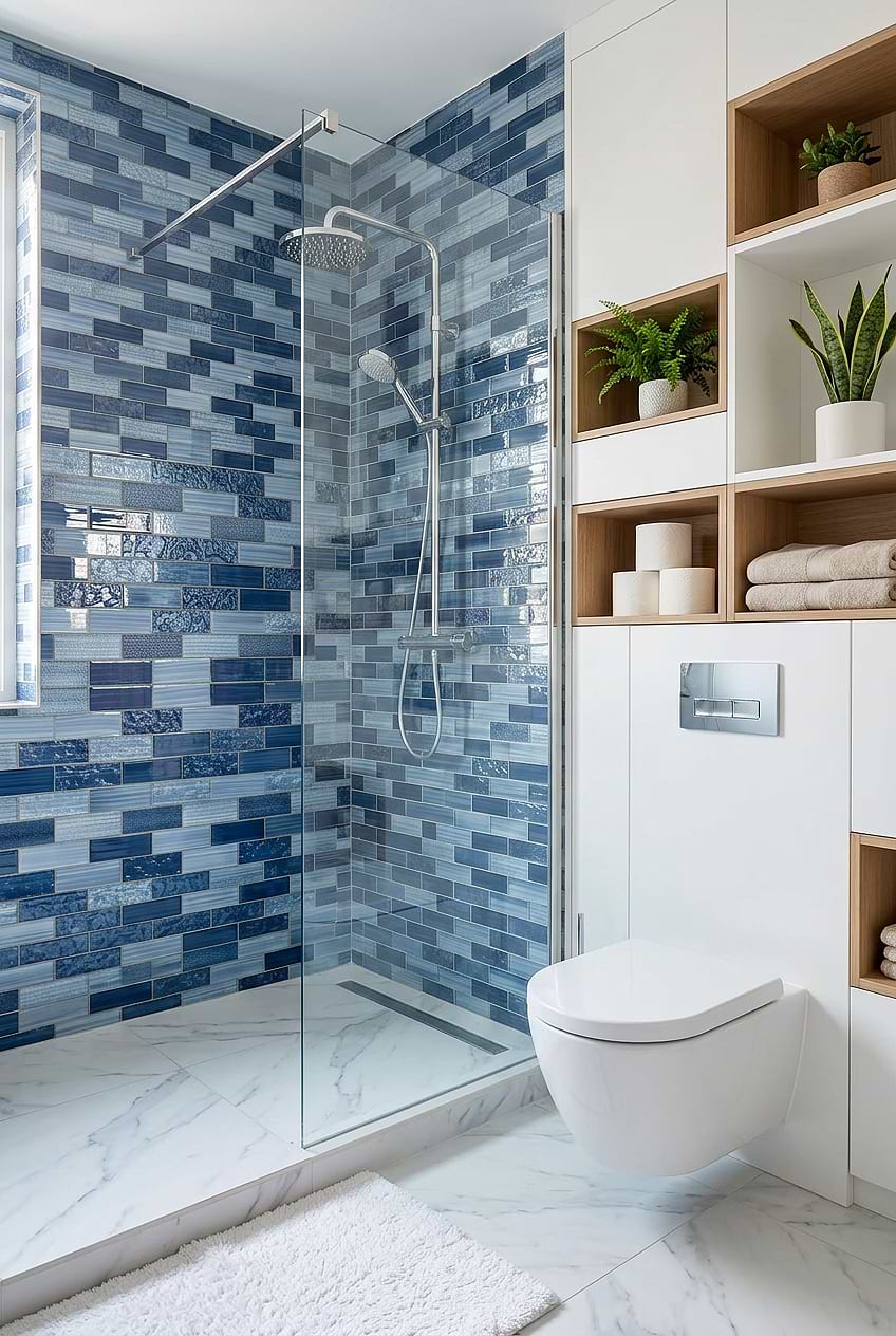 Pacific Blue Glass Shower Wall BA5530